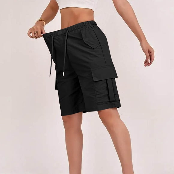 Soki Women's Summer Casual Cargo Shorts Elastic Waist Drawstring Hiking Bermuda Shorts with Pockets