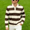 thumbnail image 4 of Sewkxo Women Striped Polo Sweatshirt Oversized Long Sleeve Rugby Shirts Fashion Fall Loose Color Block Pullover Tops,Brown M, 4 of 8