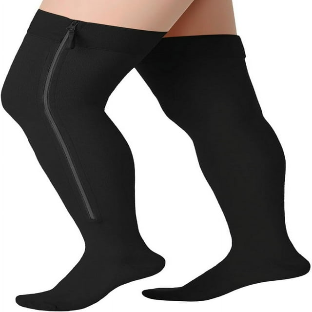 POINTERTECK Bas de Compression à Fermeture Éclair Cuisse Haute 20-30 mmHg Bas de Compression à Fermeture Éclair Cuisse Haute pour Femmes Hommes Enflure Oedème