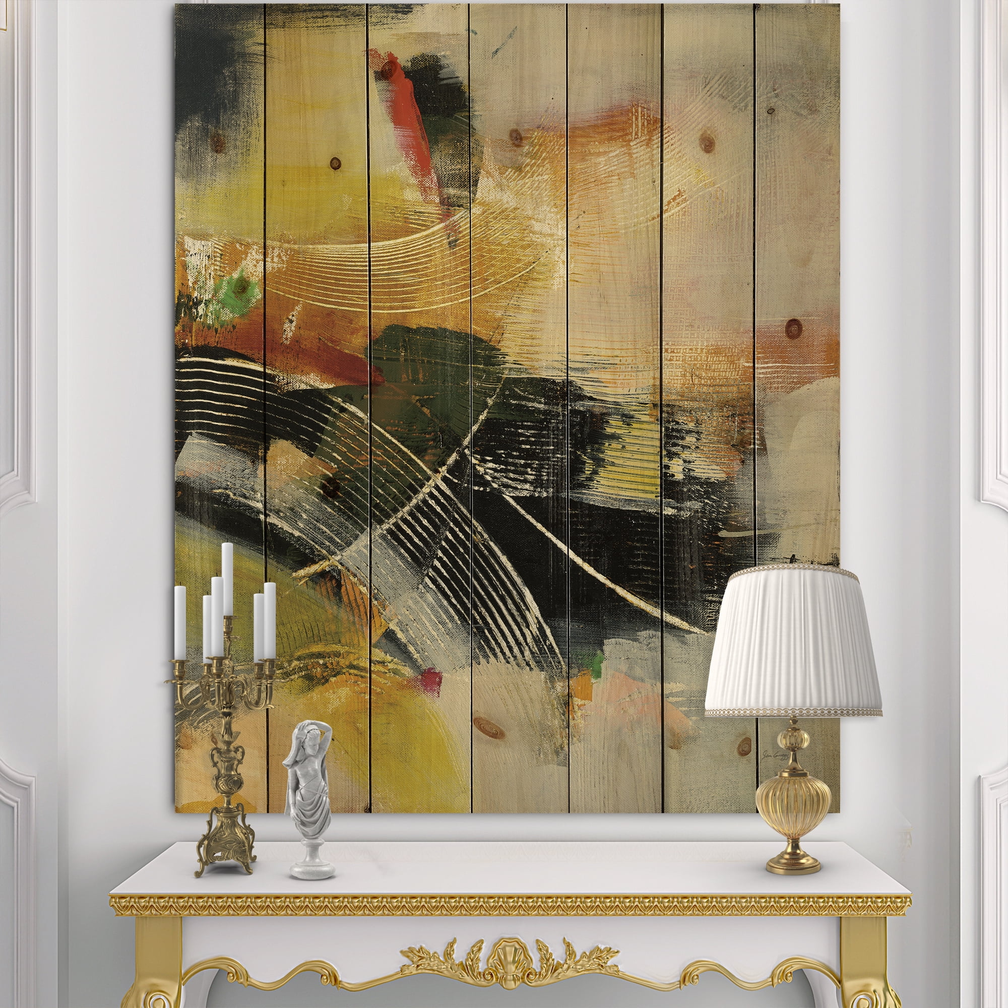 Designart 'End of the Orange Fractal Rainbow I' Modern & Contemporary Print on Natural Pine Wood