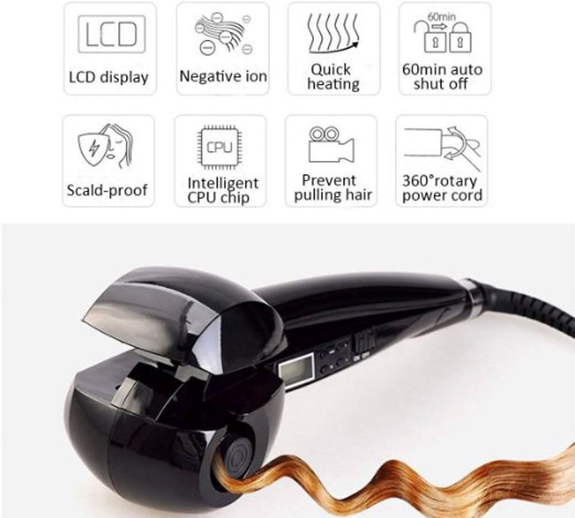 Professional Automatic Hair Curler, Salon-Grade Auto-Rotating Curling Iron with Ceramic Roller, LCD Display, and Adjustable Temperature & Timer Settings for All Hair Types, Black