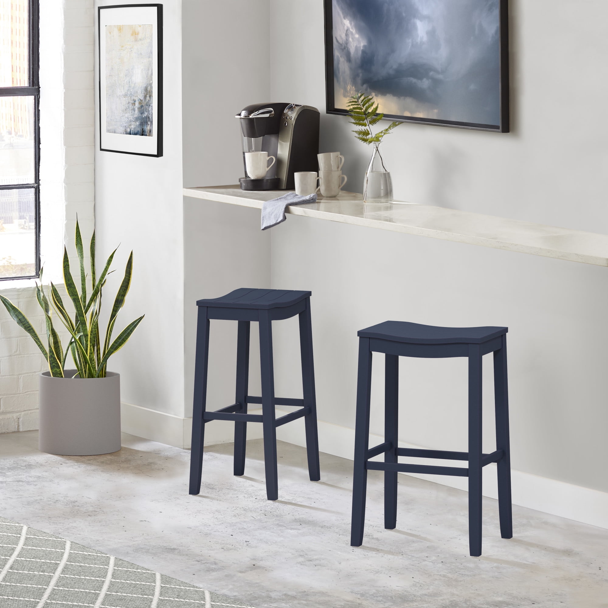 Woven Paths Fiddler Backless Wood Bar Height Stool, Navy
