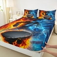 thumbnail image 3 of Castle Fairy Ice Hockey Boy Girl 3Pcs Twin Sheet Sets,Sport Gamer Twin Fitted Sheet,Blue Orange Lightning Breathable Flat Sheet,Lightweight Room Decor, 3 of 7