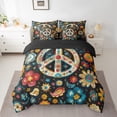 thumbnail image 2 of Boho Flower Comforter 7 Pieces Extoic Peace Sign Bohemian King Bed In A Bag,Hippie Style Bedding Set Woman Watercolor Artwork Hippy Sheet Set With Comforter, 2 of 5