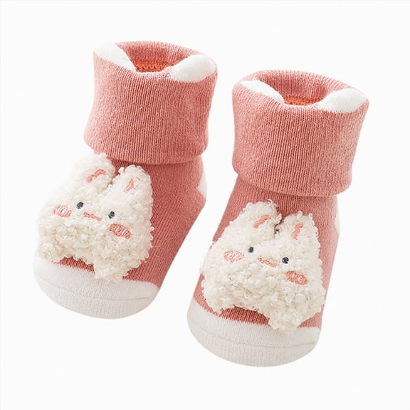 WUANDIXFA Socks Toddler Cute Soft Warm Winter Baby Socks Cartoon Warm Socks Cute Plush Kids High Socks First Walkers,D,6-12 Months