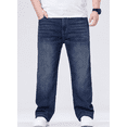 thumbnail image 4 of Ihhxva Men's Slim-Leg Jeans Elastic Waist Stretchable Denim Jeans Button Detail Solid Color Casual Streetwear Denim Pants - Navy L, 4 of 8
