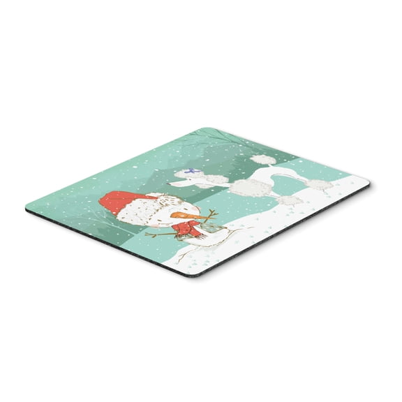 White Poodle Snowman Christmas Mouse Pad Hot Pad or Trivet