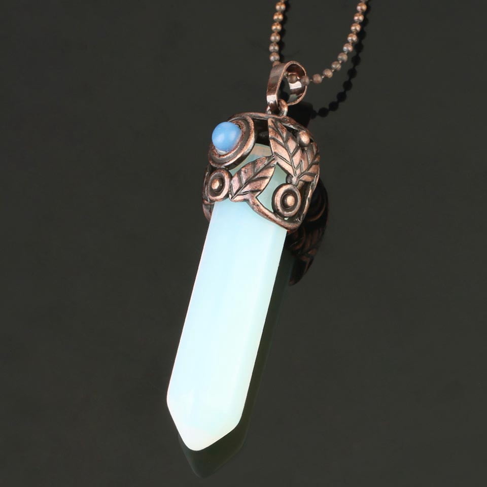 Natural Crystal Stone Pendants Antique Copper Column Energy Female Men Necklaces