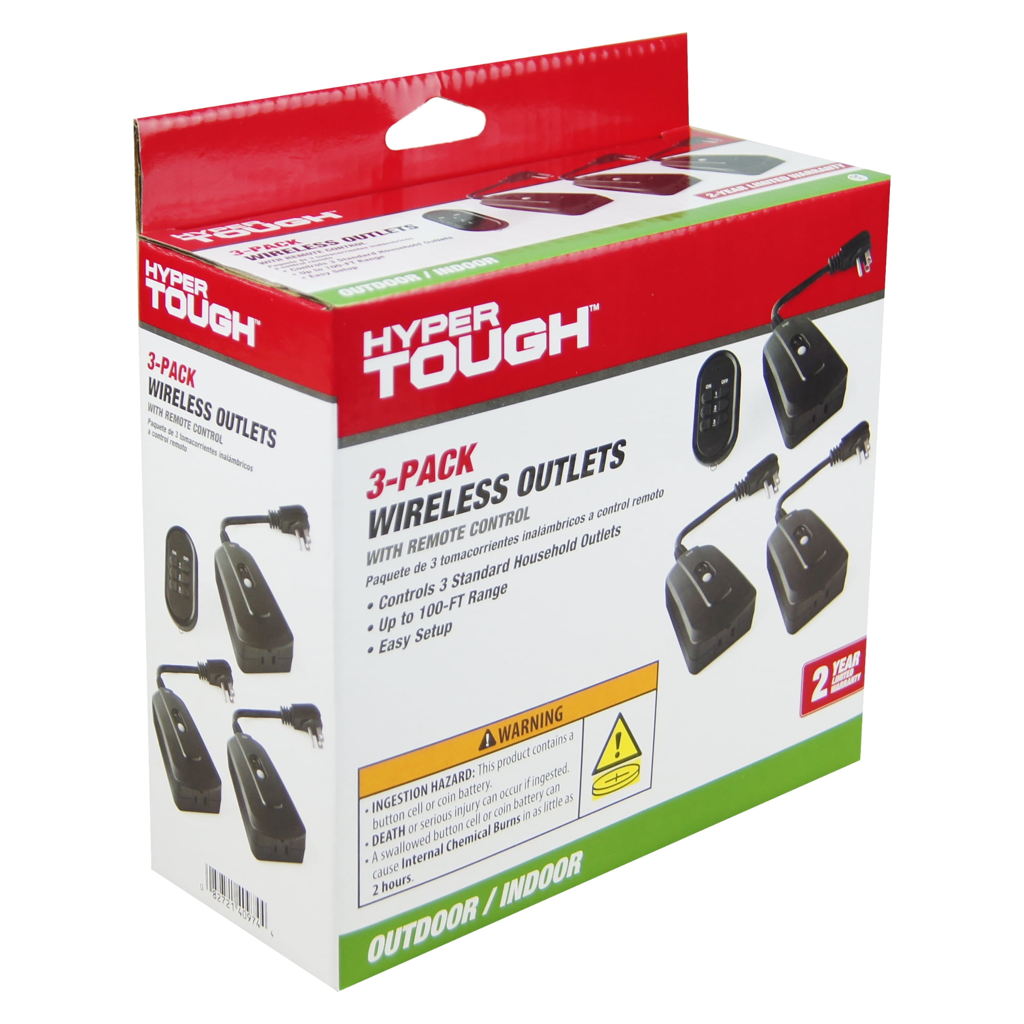 Hyper Tough Outdoor 3 Pack Remote Control and Each Receiver with 1-Outlet Wireless Remote Control, Black
