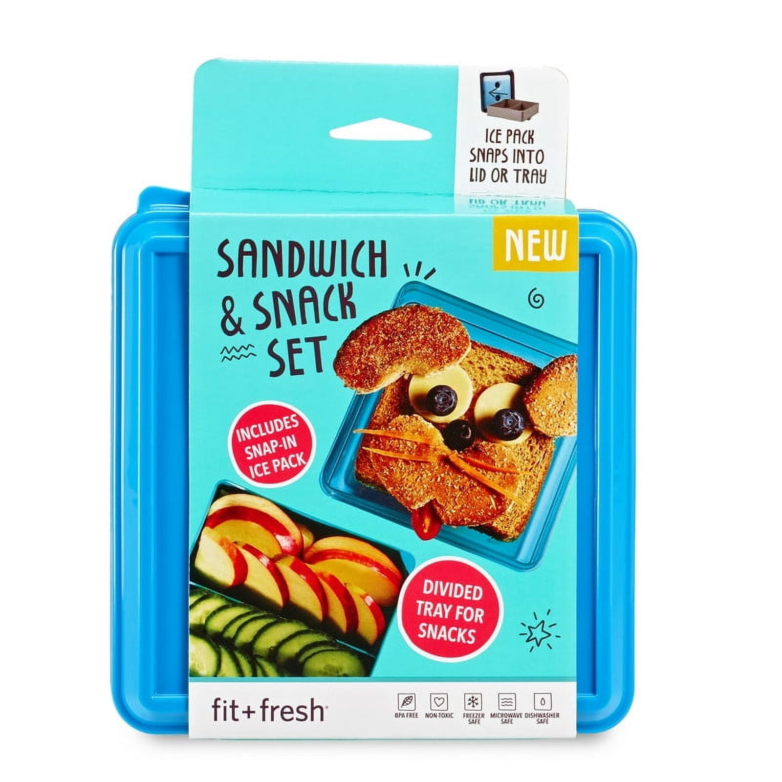 Fit & Fresh 334KFF Kids Sandwich Container with Divided Tray & Slim Ice Pack, Colors Vary