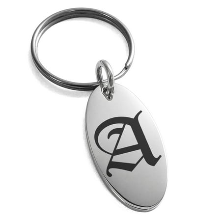 Gold Stainless Steel Keychain Stainless Steel Letter A Initial Old English Monogram Engraved Small Oval Charm Keychain Keyring ()