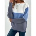 thumbnail image 6 of Women'S Fall Winter Fashion Casual Round Neck Ribbed Knitted Colorblock Drop Shoulder Long Sleeve Sweater Blue XXXL, 6 of 9