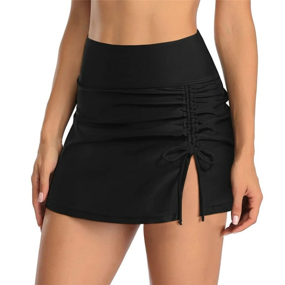 SHCKE Women's High Waisted Swim Skirt Swim Skirt Bottoms Split Swim Skirt Bathing Suit Bottoms Build-in Brief Swim Skirt Swimsuit Bottom