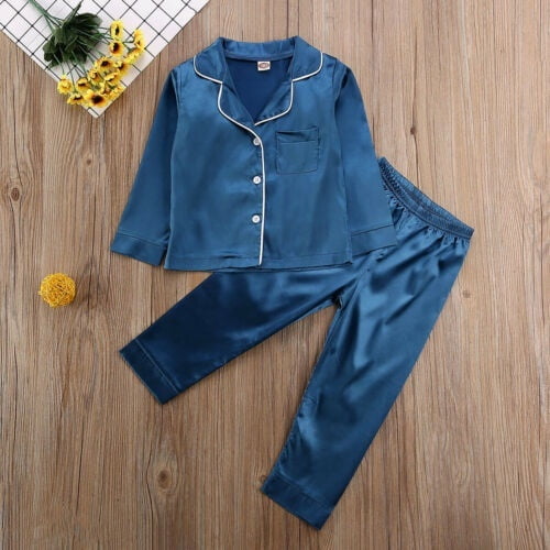 Pyjama en satin pour Bébé, Haut à Boutons à Manches Longues + Pantalon, Ensemble de Pyjama