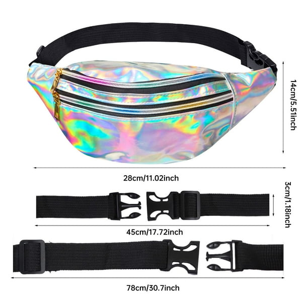 2 Pieces Holographic Fanny Pack Hologram PU Waist Pack Waterproof Shiny Waist Bag Laser Waist Bum Bag Adjustable Belt Metallic Color Sport Waistbag Fashion Rave Waist Bag Shiny Silver and Black Walmar...