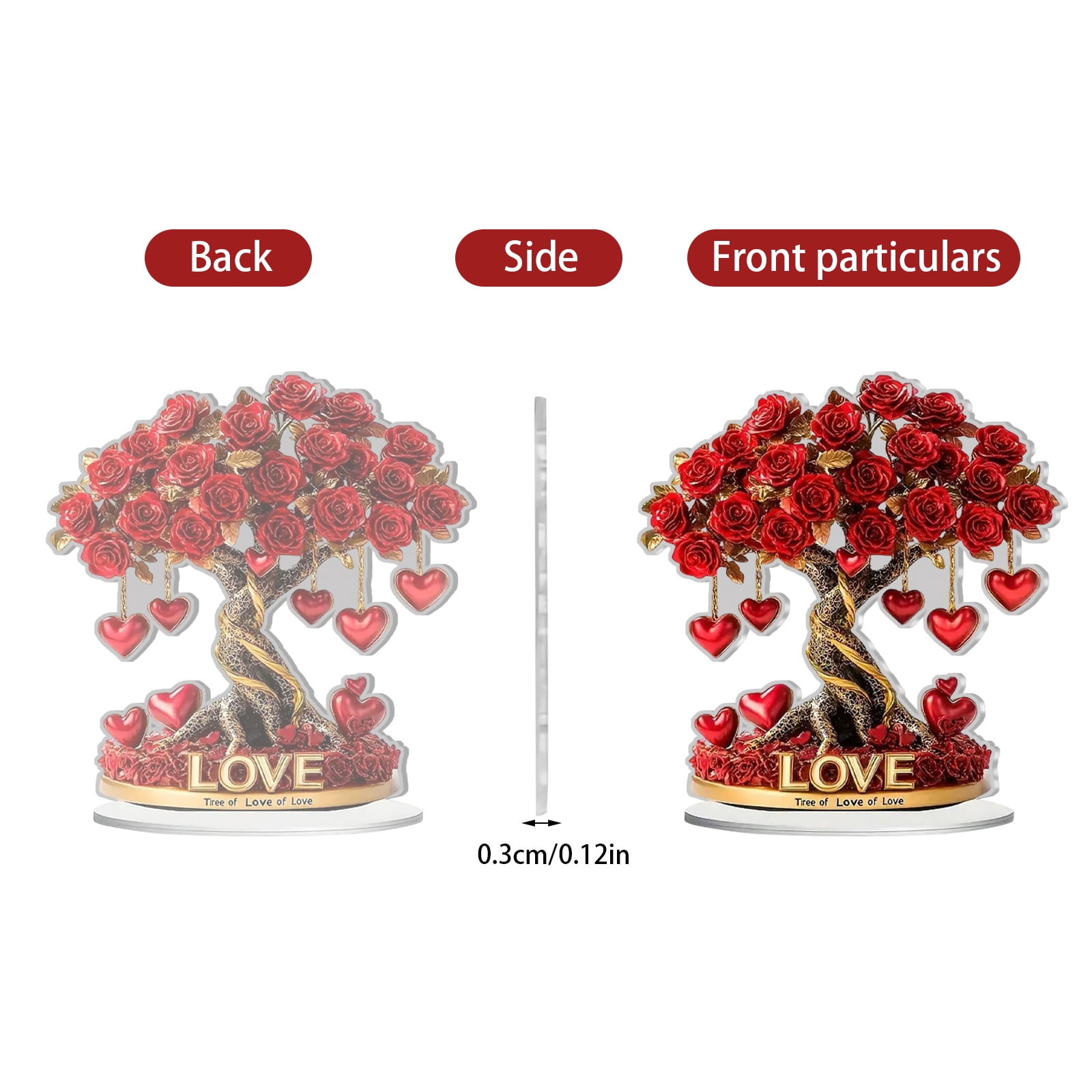 Valentine's Day Rose Tree with Heart Table Decoration,2D Flat Acrylic Ornament for Desktop Mantel Kitchen Decor Holiday Winter Party Gifts