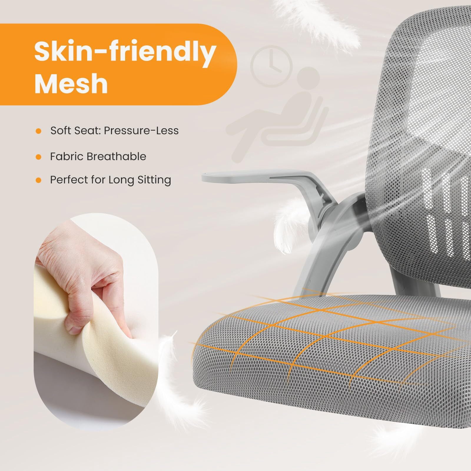 Kelno Ergonomic Mesh Office Chair Mid Back Desk Chair with Lumbar Support Flip-up Armrests Adjustable Height Swivel Task Chair, Gray