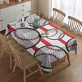thumbnail image 2 of Red and White Striped Baseballs Pattern Rectangle Tablecloth 60"x84",Waterproof Polyester Rectangle Table Cloth, Wipeable Spillproof Polyester Tablecloth for Dining, Camping, Indoor and Outdoor, 2 of 5