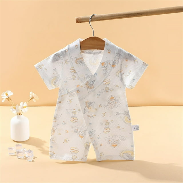 JDQJBZ Barboteuse pour Bébé à Manches Courtes, Jambe Courte, Imprimé de Cerf, Couleur Unie, Combinaison en Coton
