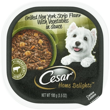 - CESAR HOME DELIGHTS Wet Dog Food Grilled New York Strip Flavor With Vegetables in Sauce, 3.5 oz. Tray