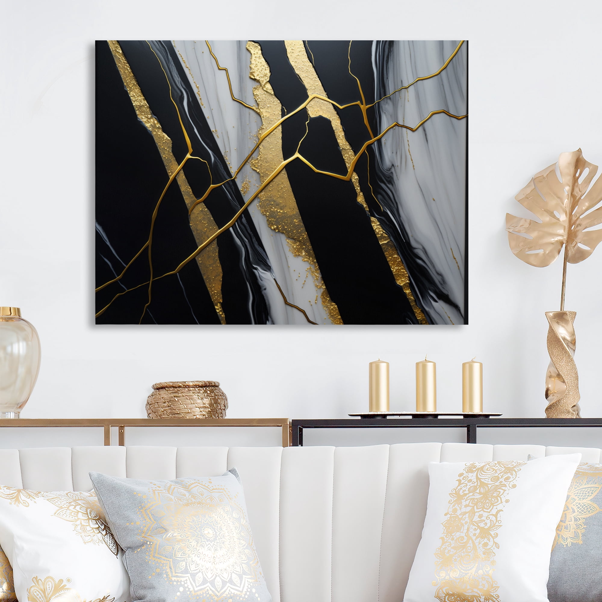 Designart Abstract Geode Black II Canvas Wall Art
