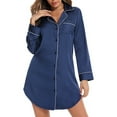 thumbnail image 2 of Fiaer,Button down Nightgowns for Women,Womens Plus Size Long Sleeve V Neck Sleepwear Dress,Women's Casual Trendy Loose Fit Pajamas with Pocket Navy XL, 2 of 6