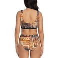 thumbnail image 3 of Wukai Hand Drawn Vintage Coffee Women's Bikini Set Two Piece,wimsuit High Waisted V Neck Twist Front Adjustable Spaghetti Straps Bathing Suit-Large, 3 of 7