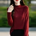 thumbnail image 4 of WRKEKC Chemises à Manches Longues pour Femmes Couleur Unie Couche de Base en Tricot Ample Col Rond Tunique Décontractée Tissu Doux pour Automne Hiver Confort Quotidien, 4 of 5