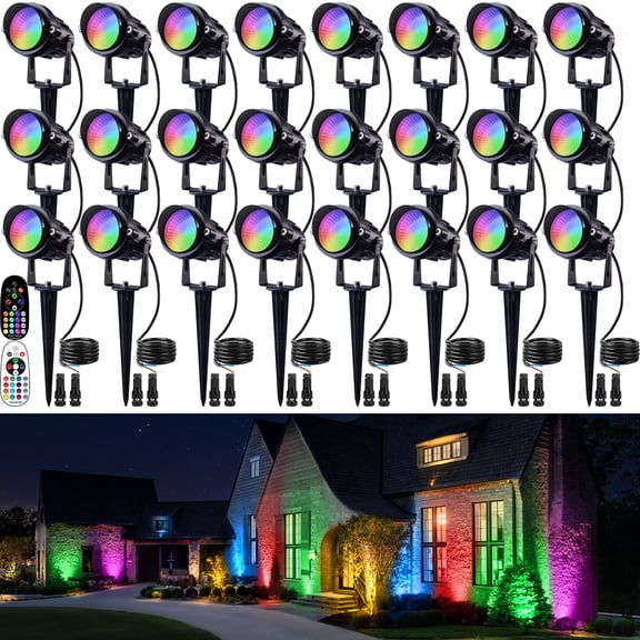 SUNVIE 24 Pack RGBW Low Voltage Landscape Light, 12W LED Color Changing Outdoor Spotlight for Garden