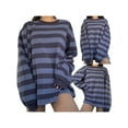 thumbnail image 4 of Nituyy Women’s Contrt Color Stripe Round Neck Long Sleeve Loose Sweatshirt, 4 of 5