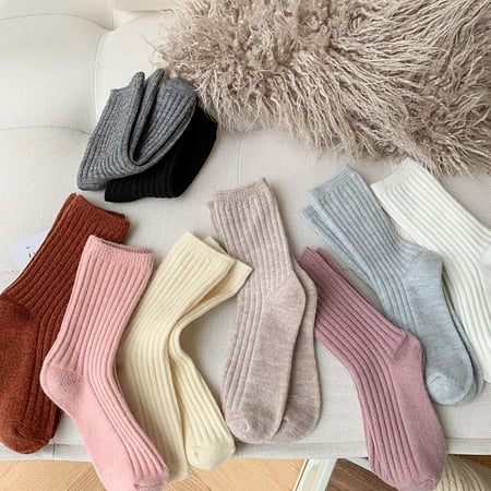 

D-GROEE 1 Pair Women s Thick Solid Color Mid Calf Socks Soft Cotton Winter Warm Crew Socks for Women