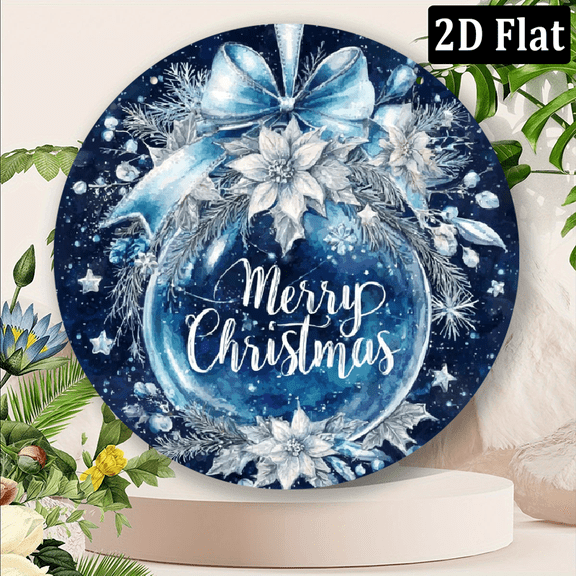 2D flat Merry Christmas Blue Iron Metal Sign - Festive Wall Decor for Home, Kitchen, Cafe, Office - Perfect Holiday Gift, Best for Christmas, Perfect for Room Decor 8*8inch