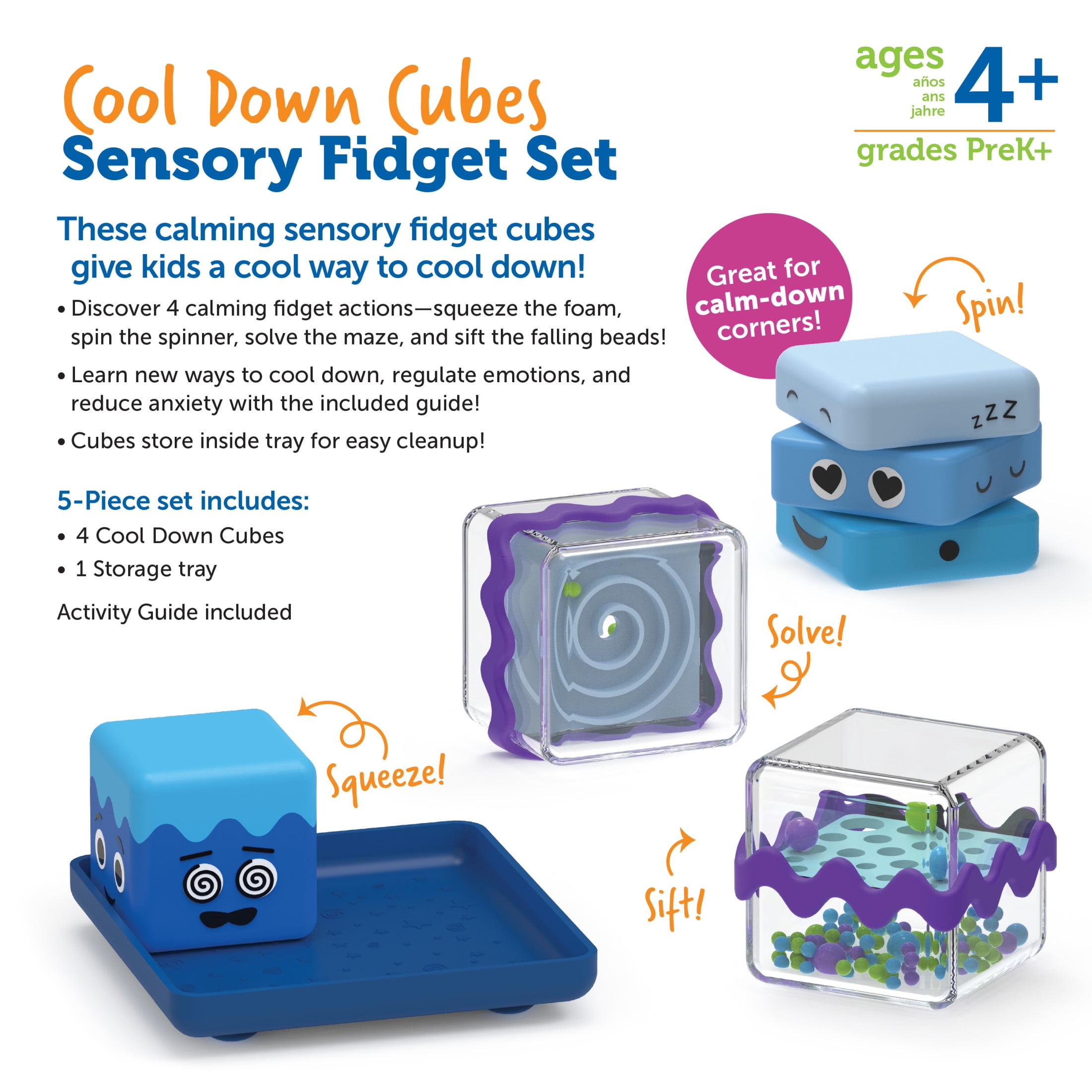 Learning Resources Cool Down Cubes Sensory Fidget Set - Calming Corner Activities, Ages 4+