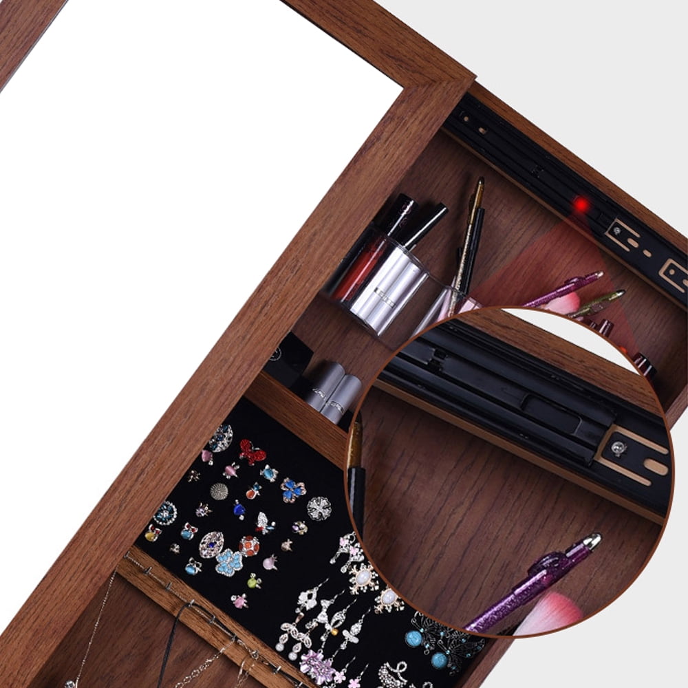 Over-The-Door Mirror, Lockable Jewelry Cabinet Armoire, Brown by Boho