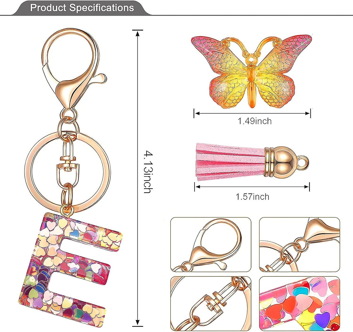 Porte-clés Lettre F Avec Papillon – Initiale Scintillante Verte, Cadeau Pour Fille, Femme