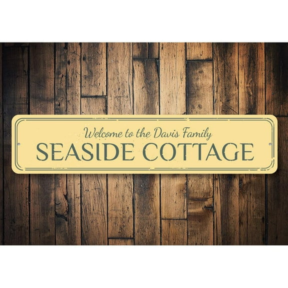 Seaside Cottage Novelty Sign, Metal Wall Decor - 4x18 inches