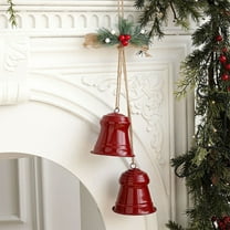 Large Christmas Bell Decoration, Long Gold Iron Bell Hanging Ornament for Door Wall Tree, Festive Holiday Decor(Red)