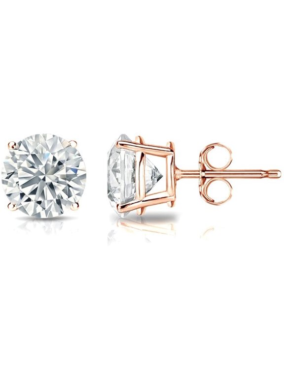 IGI Certified 4 Carat Round Lab Grown Diamond Stud Earrings for Women in 14k Rose Gold (I-J, VS1-VS2, cttw) 4-Prong Setting Push Back Studs by Diamond Wish