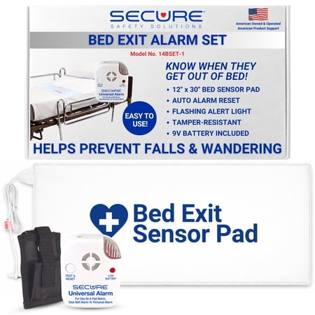 Secure Bed Alarm for Seniors - 12" x 30" Pressure Sensor Pad, 80 dB Monitor with Holder - Elderly Fall Prevention, Dementia Patients, Seniors