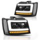 thumbnail image 1 of Faros delanteros PM PERFORMOTOR negros con LED transparente en las esquinas 07-14, 1 of 6
