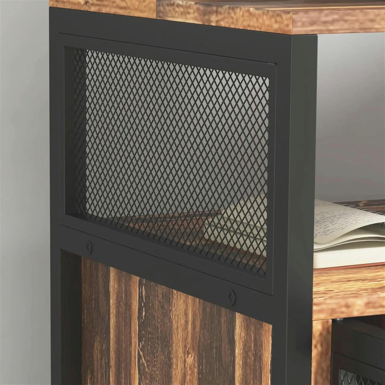 Demi Bonn Rolling Filing Cabinet with Castors, Socket and USB Charging Ports, Industrial File Cabinet for Home Office, Desk Printer Stand, Brown