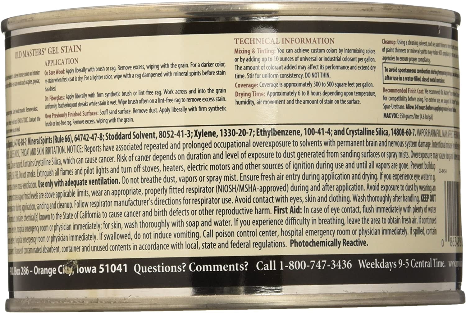 pt Old Masters 81808 American Walnut Gel Stain Oil-Based Stain