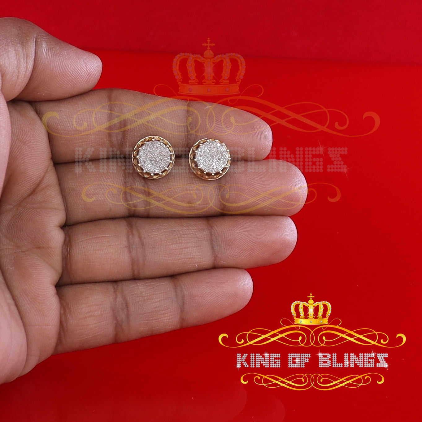 King of Bling's 925 Sterling Silver 0.33ct Diamond For Women's/ Men's Yellow Stud Round Earrings
