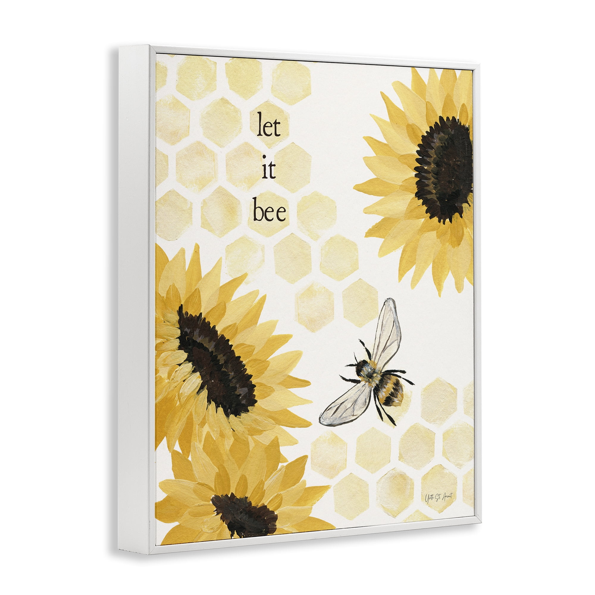 Stupell Industries Let It Bee Honeycomb Botanical & Floral Painting White Framed Art Print Wall Art, 24 x 30
