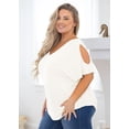 thumbnail image 6 of SHOWMALL Plus Size Shirt for Women Cold Shoulder Top White 4X Blouse Short Sleeve Clothing V Neck Tunic Summer Clothes, 6 of 7