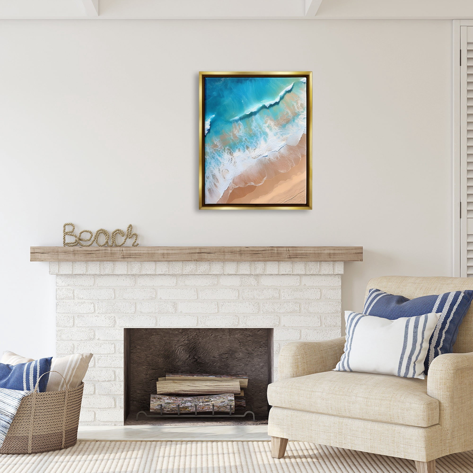 Stupell Industries Aerial Abstract Sea Waves Landscape Painting Gold Floater Framed Canvas Art Print Wall Art, 25 x 31