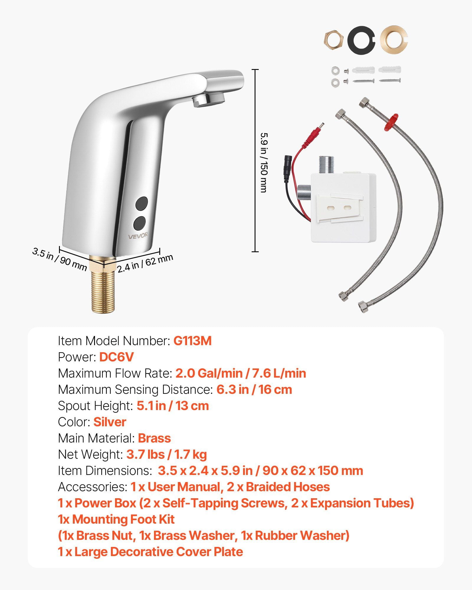Motion Sensor Lavatory Faucet, Touchless Chrome Bathroom Sink Tap for Single Hole, Cold Water, Battery-Powered, Designed for 9/16 in Commercial Pipe