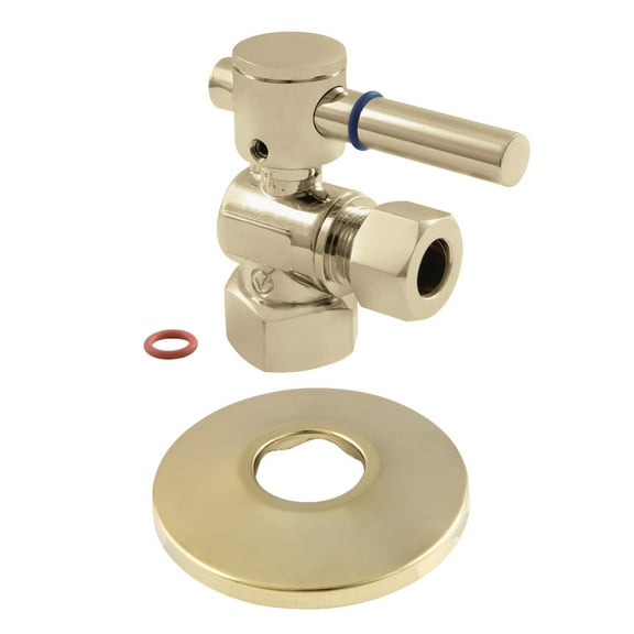 Kingston Brass CC44402DLK 1/2" FIP x 1/2" OD Comp Quarter-Turn Angle Stop Valve with Flange, Polished Brass