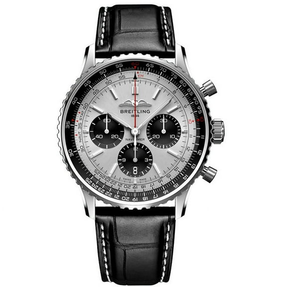Breitling Navitimer B01 Chronograph 43 Automatic Panda Silver Dial Leather Strap Men's Watch AB0138241G1P1