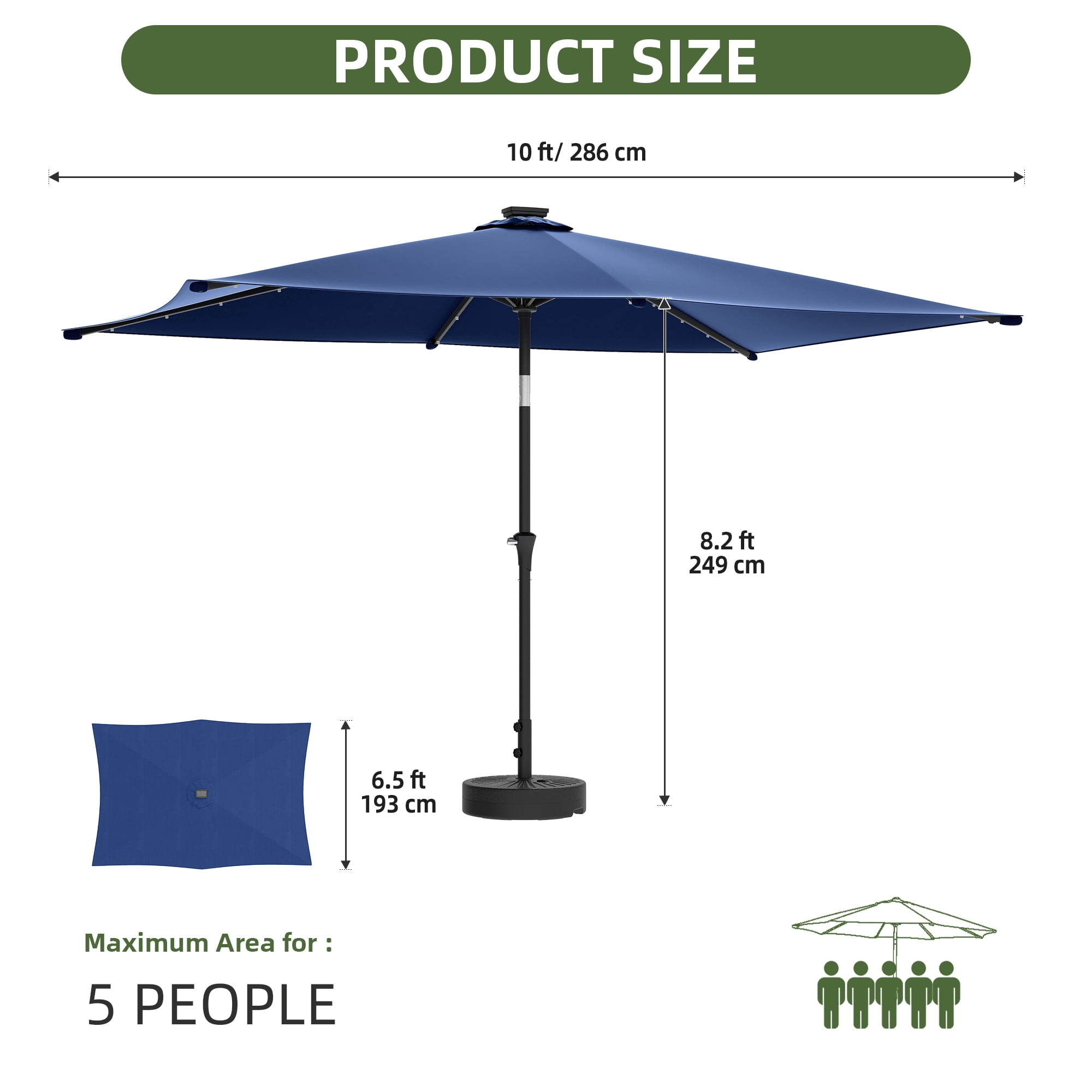 Uforic 6.5' x 10' Patio Umbrellas with 26 LED Lights, Outdoor Portable Shade Market Table Umbrella with Push Button Tilt & Adjust Crank, UV Resistant, Navy Blue